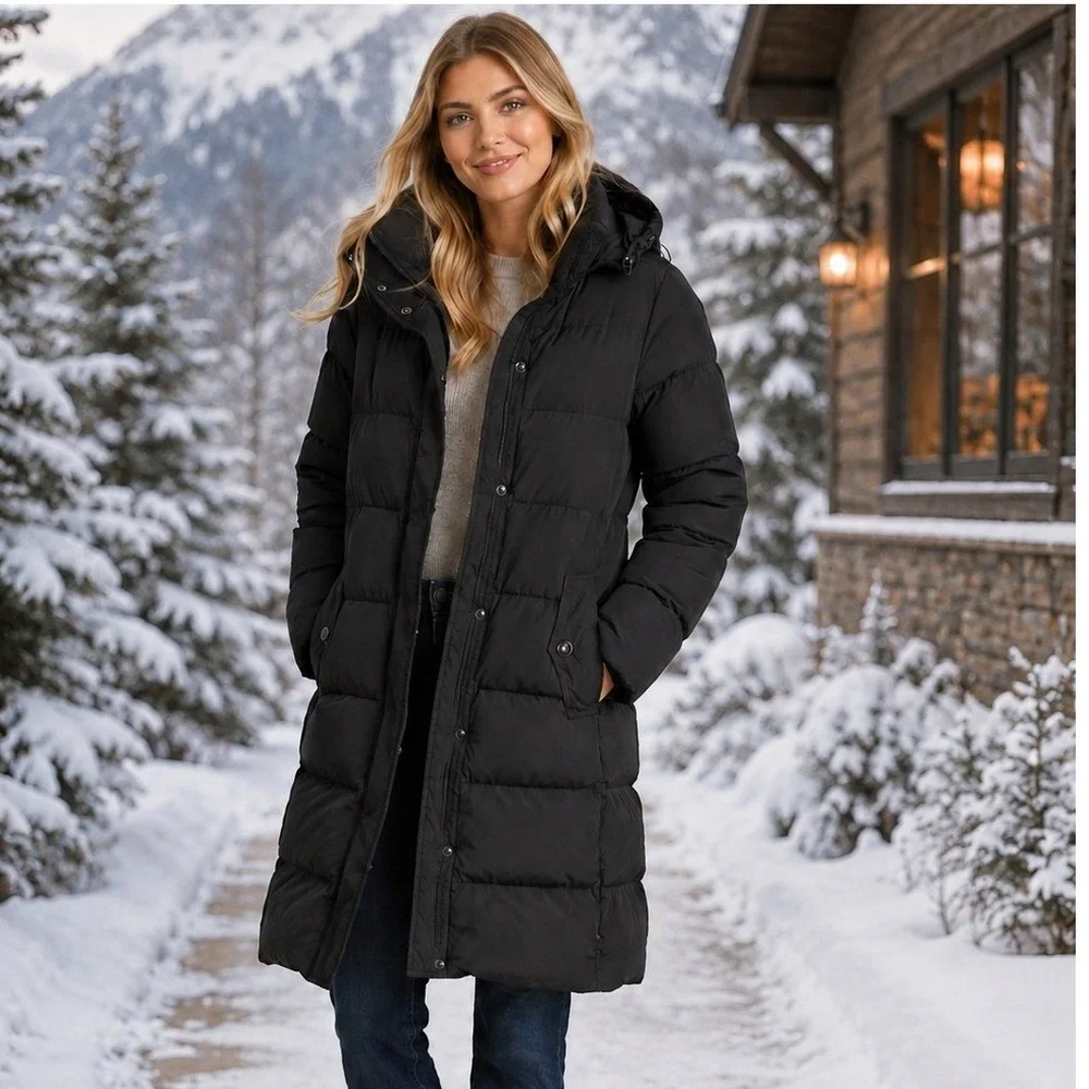 J.Crew Womens Black Puffer Down Long Parka Coat 96696 Medium